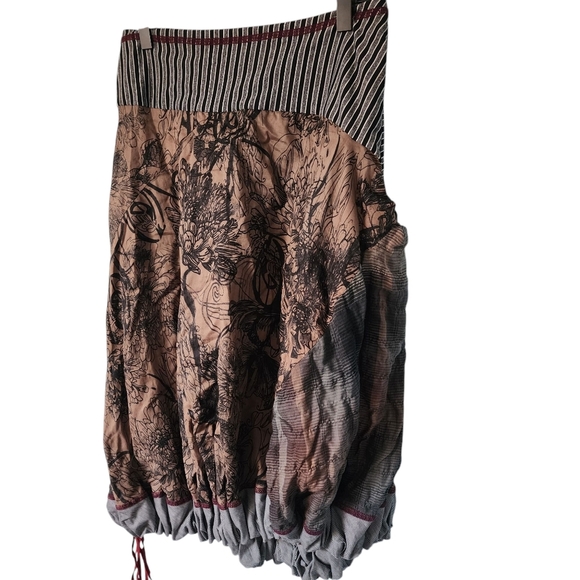 Aimee G Skirt Womens Medium Boho Patchwork Bubble Smocked Lagenlook - Picture 2 of 3